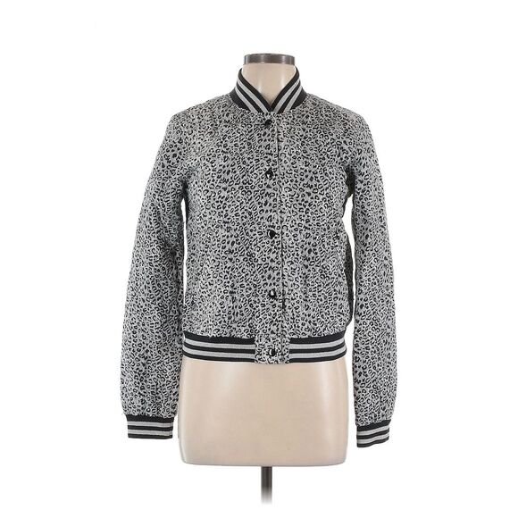 R13 Women's Leopard-Print Bomber Jacket Size L, Gray Black - Picture 1 of 10